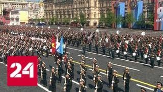 Москва. Парад Победы. Преображенский полк, суворовцы и оркестр Московского гарнизона - Россия 24